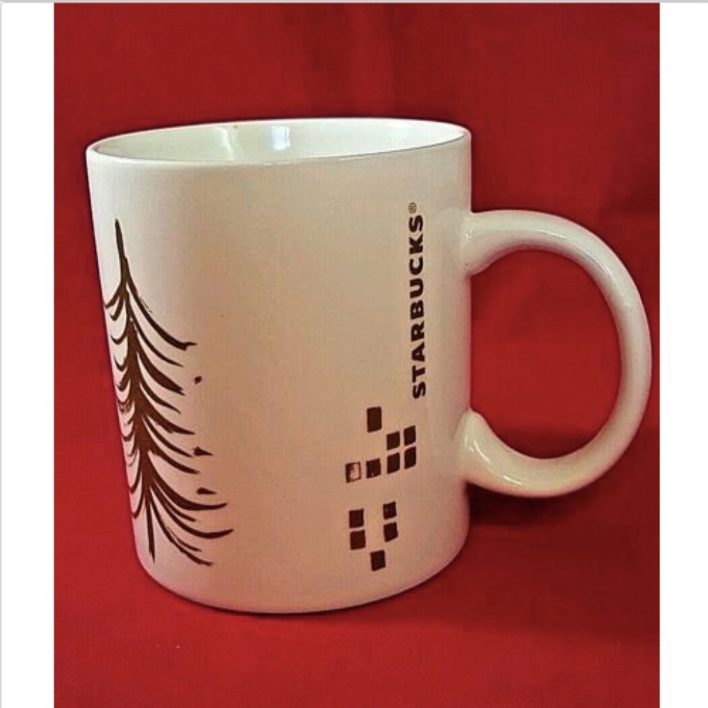 Starbucks Mug Coffee Tea Cup Christmas Tree Gold White 12 fl oz *